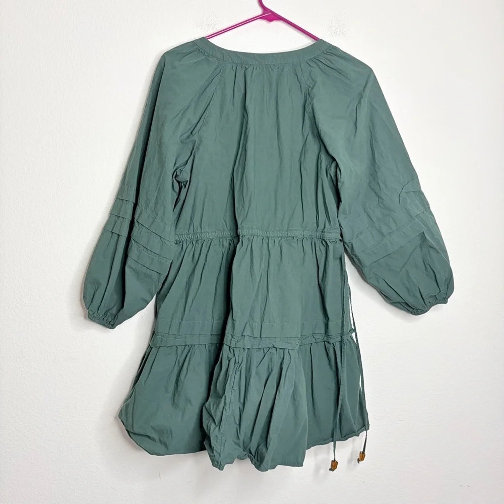 Madewell Crinkled Poplin Wrap Mini Dress, Size S, Dark Green